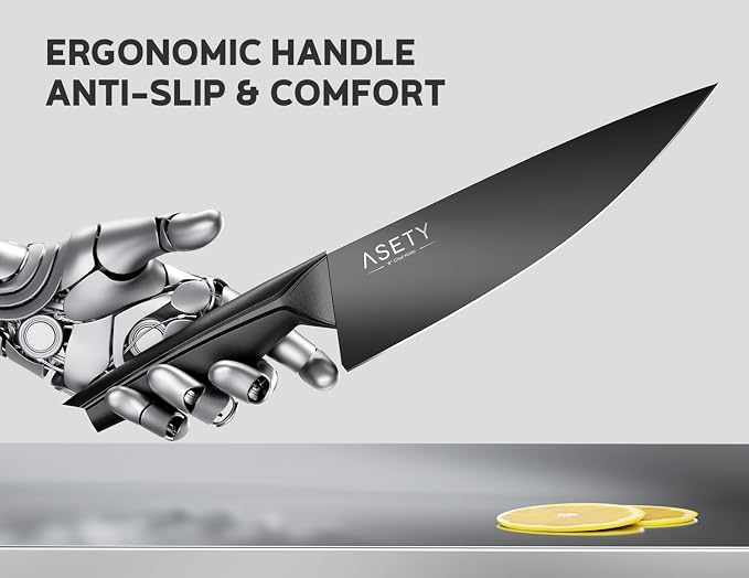 ASETY Kitchen Knife Set, 15 PCS Knife Block Set, Dishwasher Safe, Black | Razor Sharp Knives, Wood Block with Built-In Sharpener, Stainless Steel Knives set for Kitchen, Ergonomic Non-Slip Handle