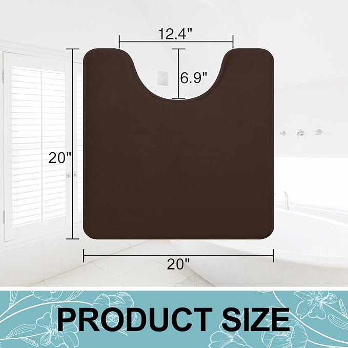 Smiry Memory Foam Toilet Rugs U-Shaped 20x20, Extra Soft Absorbent Non-Slip Contour Bathroom Rugs, Machine Washable Bath Mats for Toilet, Brown