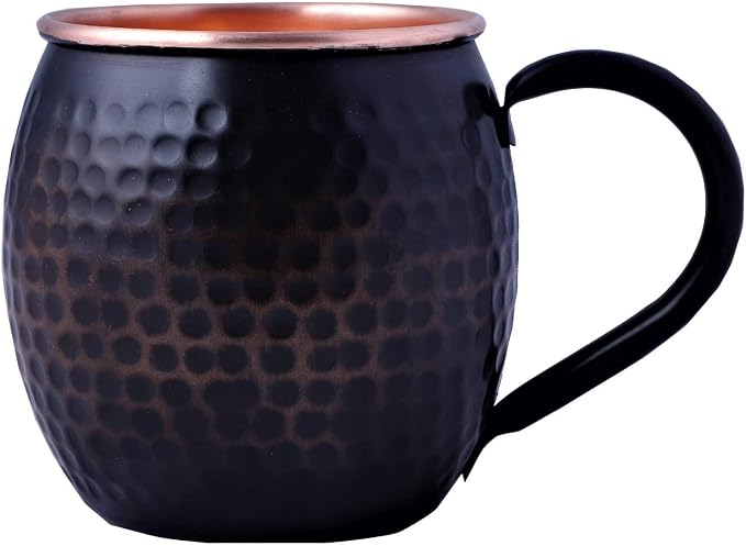 STAGLIFE 16 Oz Black Moscow Mule Mugs Pure Copper Cups for Drinking Gifts for Him on Anniversary Genuine Copper Mugs for Moscow Mules Hammered Solid Unlined Cup Mug Set of 2