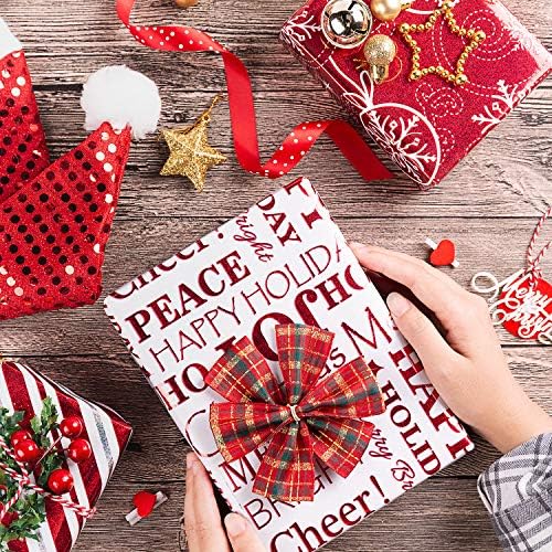 WRAPAHOLIC 30 Inch Christmas Wrapping Paper Set - Jumbo Roll Red and White Christmas Design with Metallic Foil Shine - 4 Rolls - 30 inch x 120 inch Per Roll