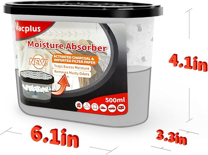 Vacplus Moisture Absorbers 6 Pack, Portable Humidity Absorber Boxes for Your Bathroom, Closet & Car, Dehumidifier with Activated Charcoal, 10.5 Oz