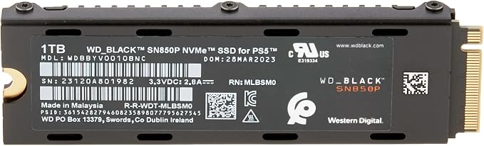 WD_BLACK 1TB SN850P NVMe M.2 SSD Officially Licensed Storage Expansion for PS5 Consoles, up to 7,300MB/s, with heatsink - WDBBYV0010BNC-WRSN