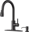 FORIOUS Kitchen Faucet with Soap Dispenser and Pull Down Sprayer, Bar High Arc Single Handle Classic 3 Modes Stainless Steel Faucet for Kitchen Sink Farmhouse RV Laundry Camper, Oil Rubbed Bronze