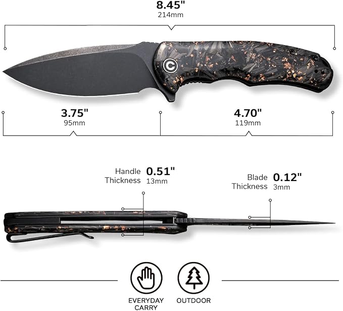 CIVIVI Praxis Full-size Folding Pocket Knife, 3.75" Blade C803I | Smooth Action, Comfortable Grip, Liner Lock, Deep Carry Reversible Clip for EDC