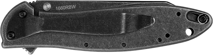 Kershaw Leek, BlackWash Pocket Knife (1660BLKW); 3 Sandvik 14C28N Steel Blade, 410 Stainless Steel Handle, BlackWash Finish, SpeedSafe Assisted Open, Frame and Tip Locks, Reversible Pocketclip; 3 OZ