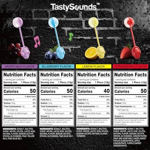 AMOS Music Lollipop Candy Suckers – TastySounds Audio Hip Hop Singing Lollipop, Assorted Fruit Flavors, Sugar-Free, Low-Calorie Snack, 4-Pack Gift Box
