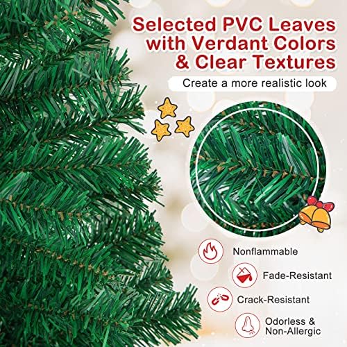 HAPPYGRILL 6FT Artificial Christmas Tree, Unlit Xmas Pine Tree, Metal Stand