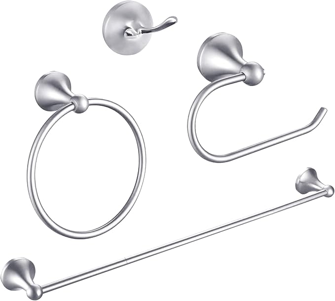 Brushed Nickel Bathroom Hardware Set Wall Mounted Brushed Nickel Accessories Set 4 Pieces Bathroom Hardware Set, 23.6 inch Towel Bar | Towel Hook | Toilet Paper Holder | Hand Towel Holder