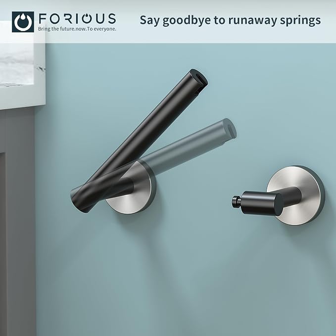 FORIOUS Toilet Paper Holder Wall Mount, Stainless Steel Rustproof Double Post Pivoting Tissue Roll Holder for Bathroom, Commercial Toilet Paper Dispenser, Matte Black & Stainless Steel