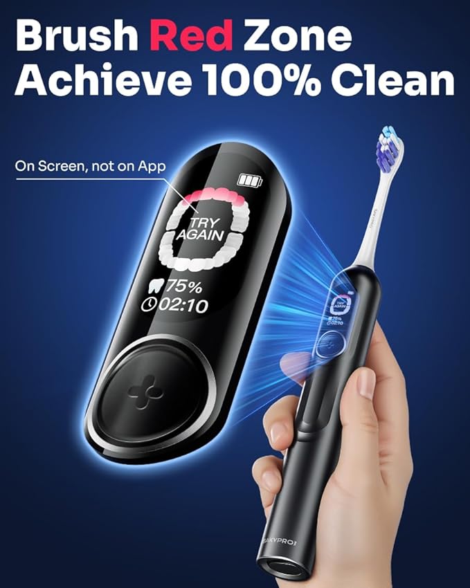 SAKYPRORAL AI Electric Toothbrush with Smart Display for Adults Kids | 150-Day Rechargeable Toothbrush, Real-Time Map |3-Min Timer, Travel Case | Teens Sonic Toothbrush Gift (G5S Black)