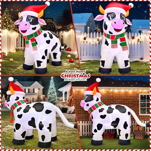 5.6FT Christmas Inflatables Outdoor Decorations Inflatable Cow Farm Animals, Built in LED Lights Blow up Yard Decorations for Xmas Holiday Party Indoor Garden Lawn Décor