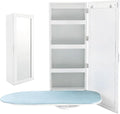 Wall Mounted Ironing Board with Storage Cabinet, Built-in 180° Swivel Foldable Ironing Board and Mirror Door, White Ironing Station Organizer for Home, Apartment, Laundry Room, Small Spaces