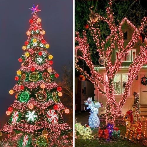 KNONEW 600ft 1500 LED String Lights Outdoor Christmas Lights 8 Modes & Timer Fairy Light Plug in Waterproof LED String Lights for Xmas Yard Tree Wedding Party Holiday Decorations (Red)