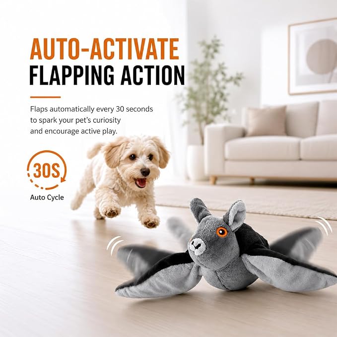 Flying Bat Toy for Dogs & Cats Realistic Bat Flight Flapping Wings Interactive Pet Toy with Chirping Mimics Real Flying Motion Detachable USB Rechargeable Hanging and Ground Play，2sets
