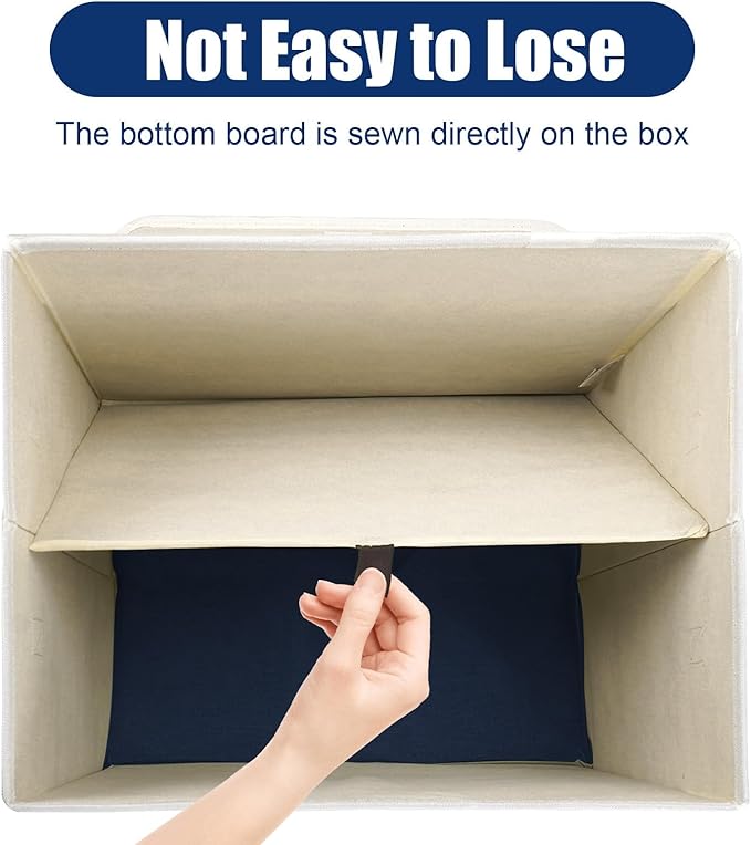 Bagnizer Large 42 Quarts Fabric Storage Bins with Lids [2-Pack] Linen Collapsible Foldable Baskets, Closet Organizer Containers boxes with Handles for Home Office (16.7 x 12 x 12, Navy Blue & White)