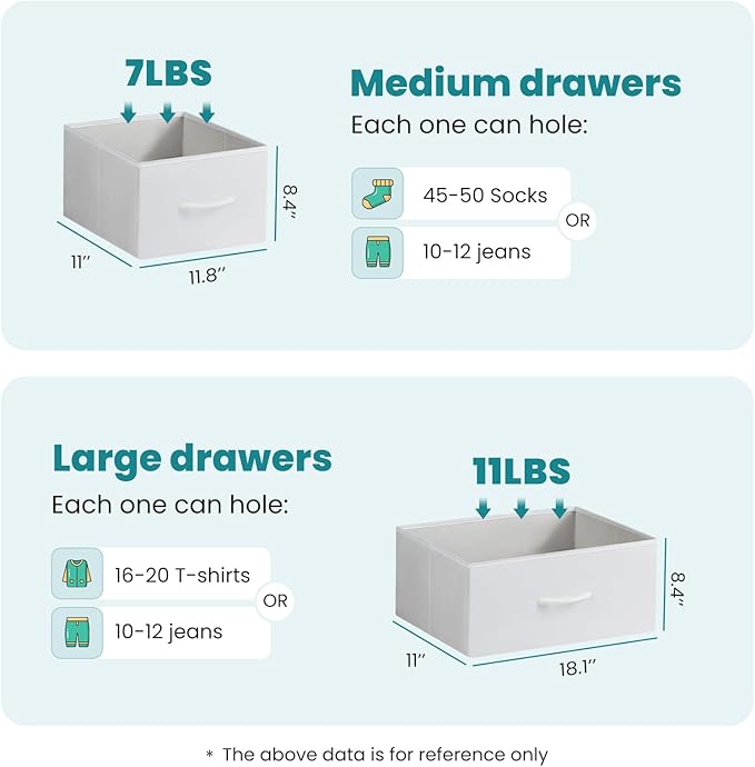 OLIXIS 7 Drawer Closet Organizer Chest, Fabric Storage Tower with Sturdy Steel Frame, Wooden Top & Easy Pull Fabric Bins, Dresser for Bedroom Living Room Entryway Clothes Organization, White