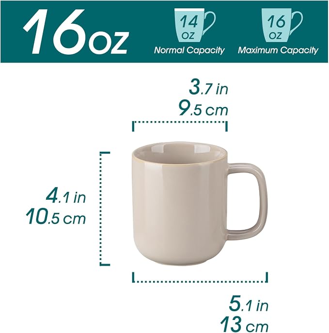 vancasso 16 oz Coffee Mugs Set of 6, Large Ceramic Mug with Handle, Unique Glaze Coffee Cups for Latte, Cappuccino & Hot Cocoa, Dishwasher & Microwave Safe, Gray, Series PLAYA