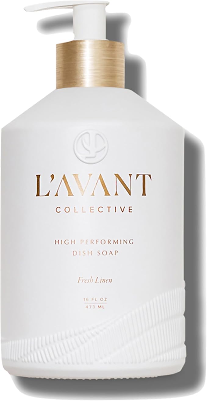 L'AVANT Collective Natural Luxury Dish Soap | Plant-Based, Non-Toxic & Grease-Cutting, Safe for Kids & Pets, Refillable Glass Bottle with Pump, 16 Fl Oz | Fresh Linen