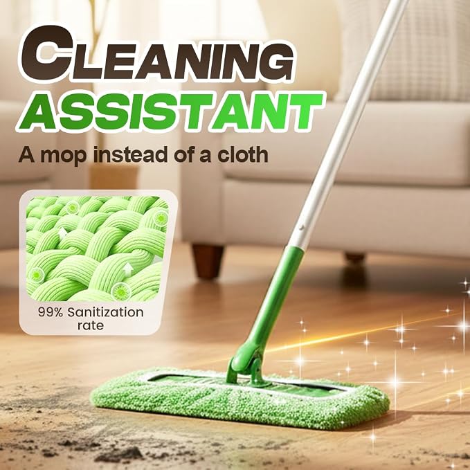 Reusable Mop Pads, Reusable Microfiber Mop Pads Compatible with Sweeper Mops, Replacement Wet Mopping pad Refills & Washable Dry Sweeping Cloths for Surface/Hardwood Floor Cleaning (Green-8PCS)