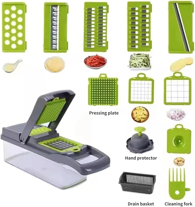12 16 Piece Vegetable Cutter Set with Drain Basket Stainless Steel Slicer Dicer Potato Peeler Carrot Grater Kitchen Tool(12pcs)