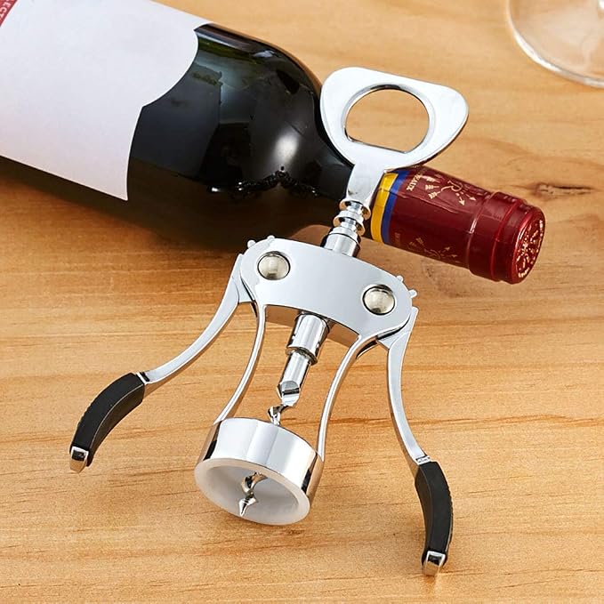 1PCS Wine Bottle Opener Stainless Steel Beer Bottle Opener Manual Wing Corkscrew Elegant Wine Opener Tool
