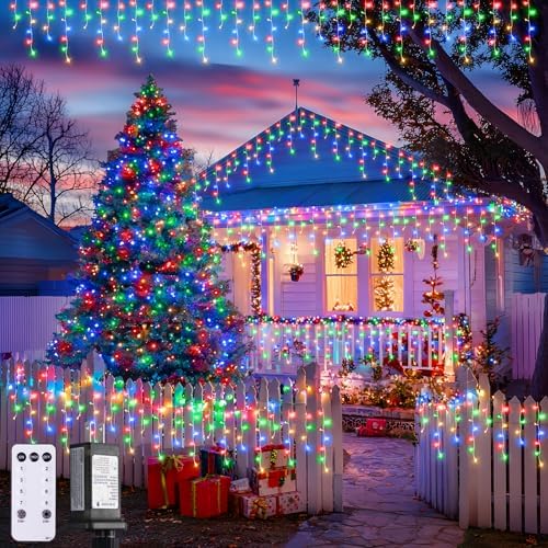 JMEXSUSS Multicolor Icicle Christmas Lights with Remote, 400 LED 38.8Ft