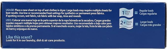 Clorox Fraganzia Fabric Softener Dryer Sheets Fresh Ocean Breeze Scent Wrinkle Reducing Anti-Static Formula Softens Fabrics Clothes Linens Bedding and Towels Fresh Laundry 80 Count 6 Pack