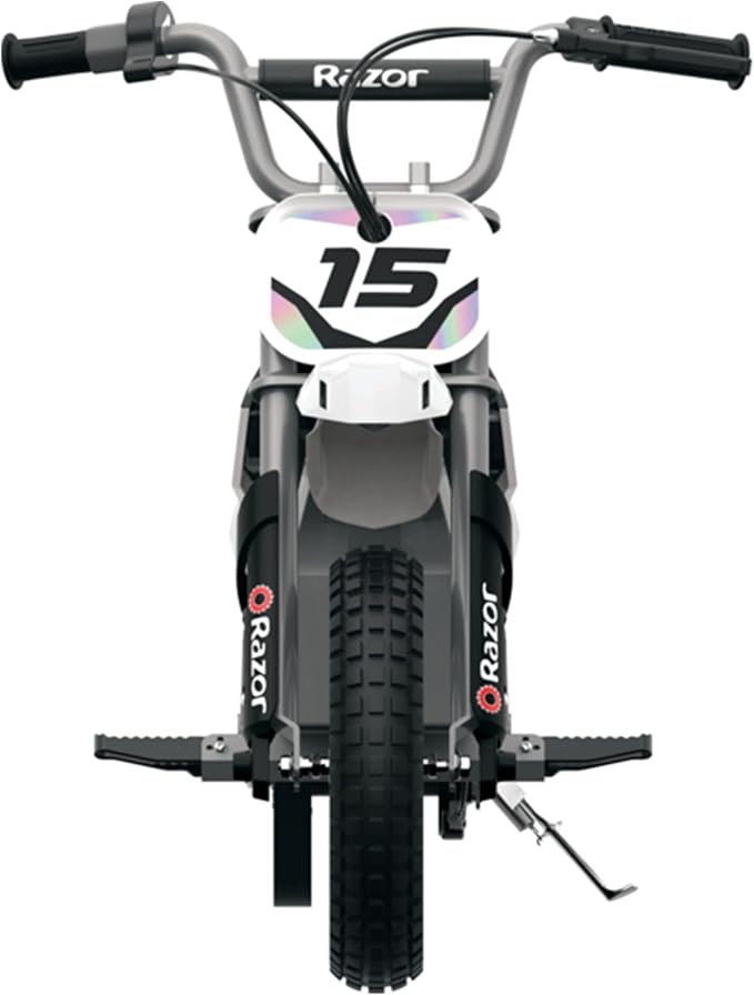 Razor MX400 Dirt Rocket Electric Bike for Kids Ages 8+, 140 lb Max Weight, White – 24V Battery, Up to 14 Mph, 30-Min Ride Time on High Speed, Twist-Grip Throttle, Spoked Wheels w/ 12” Pneumatic Tires