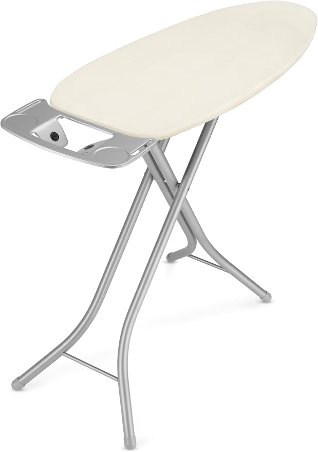 Whitmor Extra-Wide Ironing Board with Iron Rest, 18 x 48.5 in | Metal mesh top, 7mm foam pad, iron rest, 4-level height adjustment, safety lock, natural beige cover
