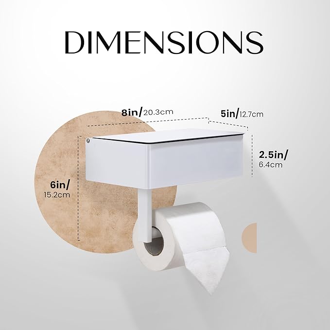 Day Moon™ - Toilet Paper Holder with Shelf - Modern Roll Holder for Bathroom - 1 Pack - Wall Mount - with Storage, White