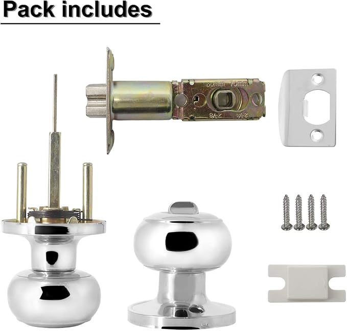 Probrico Privacy Bed/Bath Knobs in Polished Chrome, Interior Door Locks for Bedroom Bathroom, 6 Pack