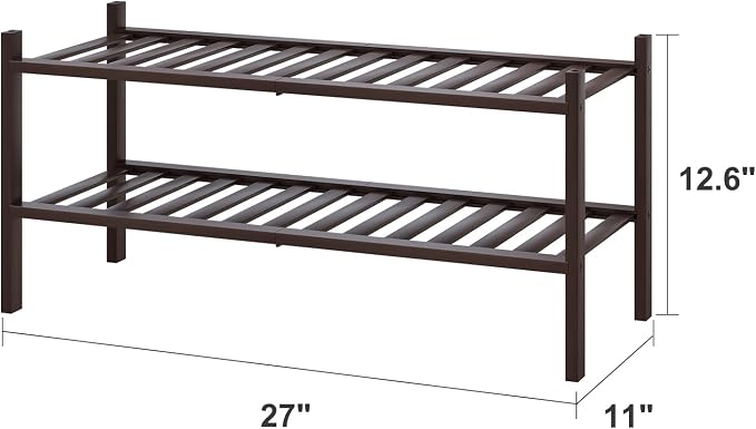 viewcare 2-Tier Shoe Rack for Entryway, Bamboo Shoe Rack for Closet, Free Standing Shoe Racks for Indoor Outdoor, Stackable Shoe Shelf Storage Organizer for Hallway Closet