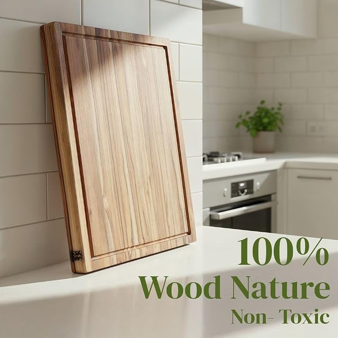 Premium Teak Wood Cutting Board 20×15 Inch, Extra Thick 1.5 Inch Edge Grain Butcher Block for Meat & Carving, Large Wooden Non-toxic Cutting Board with Juice Groove & Handles by New M Way