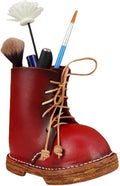 Vegetable Tanned Leather Cowhide Shoes Desktop Decorative Pen Holder Stationery Makeup Brush Organizer Creative Gifts For Men And Women (Red)