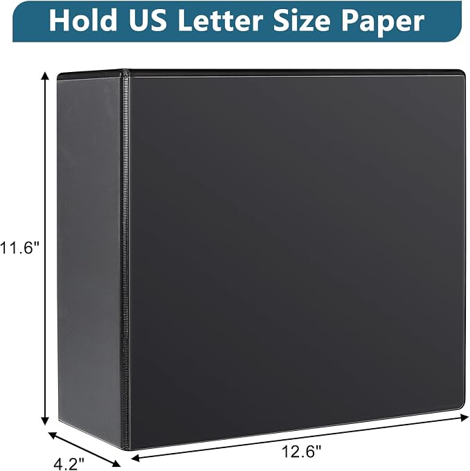 CIXILDTS 4" 3 Ring Binder, Standard 4-Inch Slant-D Ring Binder Fit Letter Size Paper, Presentation View Binders, 6 Packs, Black