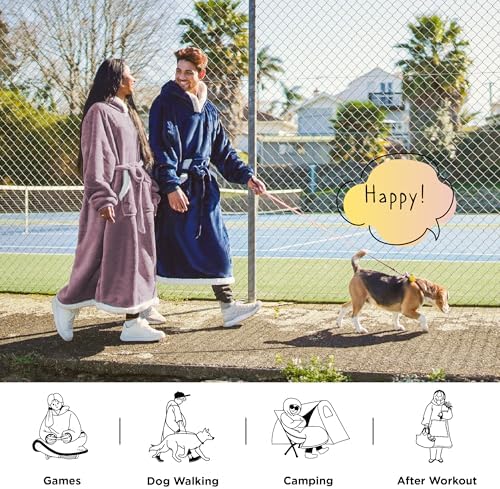 Bedsure Wearable Blanket Hoodie, Long Hooded Blanket Sweatshirt as Christmas Birthday Gifts for Women, Cozy Sherpa Hoodie for Adult, Small, Lavender