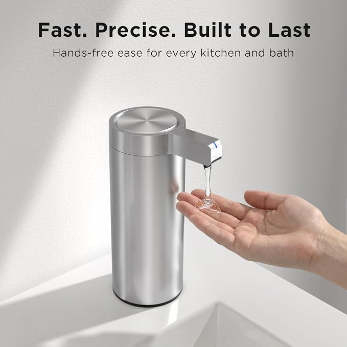 Newise Automatic Soap Dispenser - 9 oz, Rechargeable Touchless Liquid Soap for Kitchen and Bathroom with 3 Adjustable Dispensing Modes, Stainless Steel