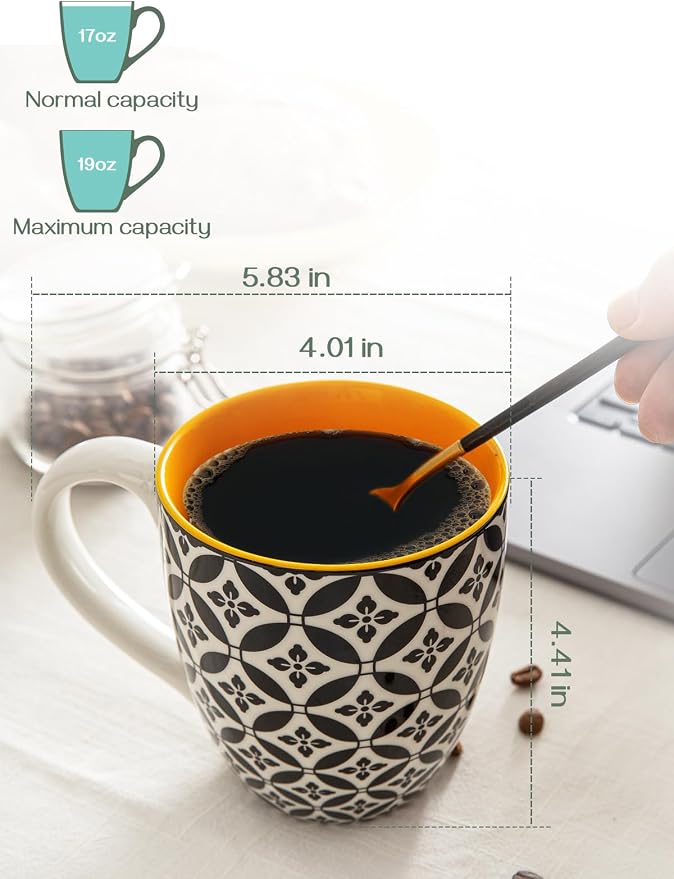 DOWAN Coffee Mugs Set of 6, 16 oz Large Porcelain Mug, Ceramic Tea Cups with Handle for Men Women, Mug Gift Set, Housewarming Wedding Gift