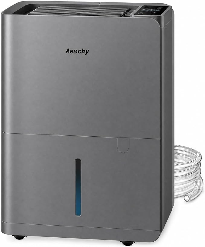 AEOCKY 50 Pint/Day Compressor Dehumidifier, 3500Sq.Ft for Basement, Home, Bedroom, Bathroom, with Drain Hose, 0.8 Gallon Water Tank Capacity, Intelligent Humidistat, Quiet