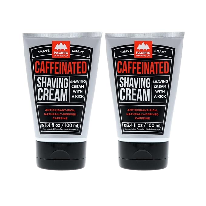 Pacific Shaving Company Caffeinated Shaving Cream - Caffeine, Shea Butter + Spearmint Antioxidant Shaving Cream - Clean Formula for Hydrating, Redness Reducing + Irritation-Free Shave (3.4 Oz, 2 Pack)