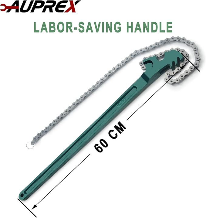 AUPREX 24 Inch Heavy Duty Chain Oil Filter Wrench, Adjustable Long Handle Tool Fits Max 12.6 Inch Diameter