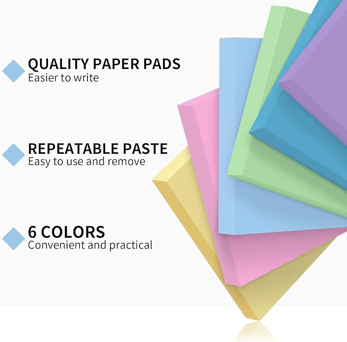 MyLifeUNIT Sticky Notes 3x3, Bulk Pack 108 Note Pads 10800 Sheets for Daily Reminder, Self-Stick Notes with 6 Assorted Colors for Office Home Notebook Supplies