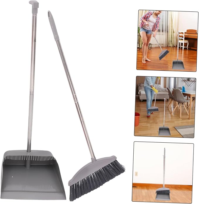 1Set Durable Broom and Dustpan Supple Home Cleaning Tools Lightweight Design for Ergonomic Long Handle for Effortless Use Style for Versatile Cleaning