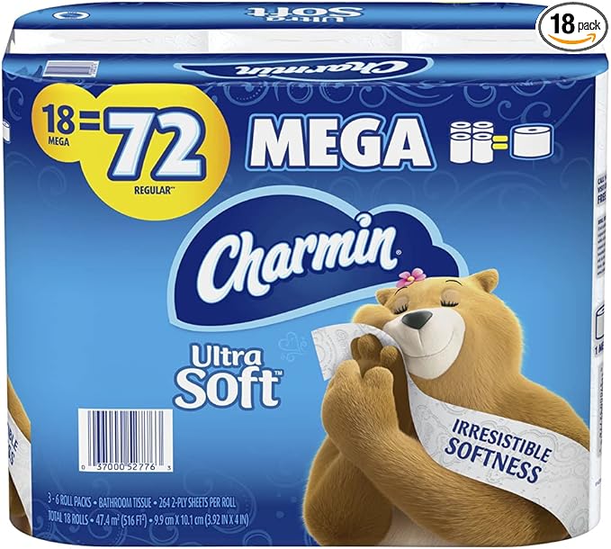 Charmin Ultra Soft Toilet Paper, 18 Mega Rolls = 72 Regular Rolls, 18 Count