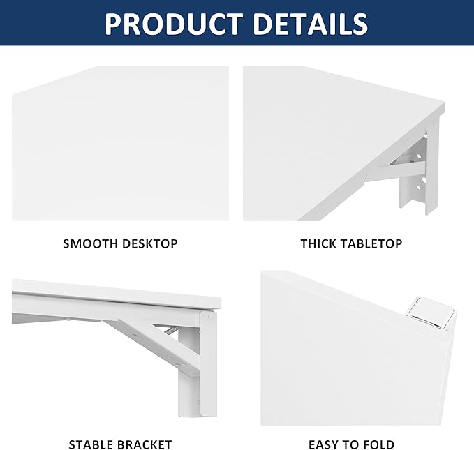 Need Wall Mounted Folding Table for Office Laundry | 30x20 IN Fold Down Wall Mount Desk Folding Wall Table for Small Apartments, Garage&Ironing Station, White&White Frame