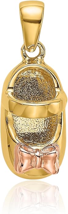 IceCarats 14K Two Tone Gold Small Shoe Pendant Necklace, 18.73mm 3/4 inch | 3d Sculpted, Polished, Solid