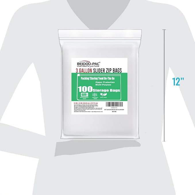 3 Gallon Large Slider Plastic Bags, | 100 Count | 2 Mil | 16" x 18" | Heavy-Duty Reusable Clear Freezer Storage Bags(Slider-3 gallon-100count)