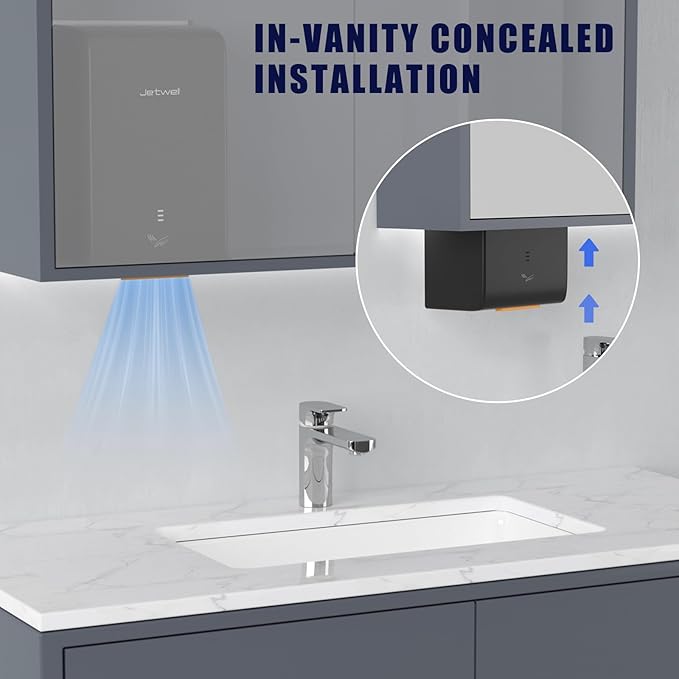 JETWELL ADA Compliant Hand Dryer, ABS Plastic Cover Hard Wired Design, AC 110V-130V JW2825 (Black)