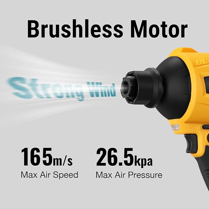 Cordless Compressed Air Duster Compatible with DeWalt 20V MAX Battery (Tool Only), 4-in-1 Portable Blower Inflator Vacuum Deflator, 360MPH, 51,000 RPM Brushless Motor, 3-Speed for PC Cleaning, Air Bed