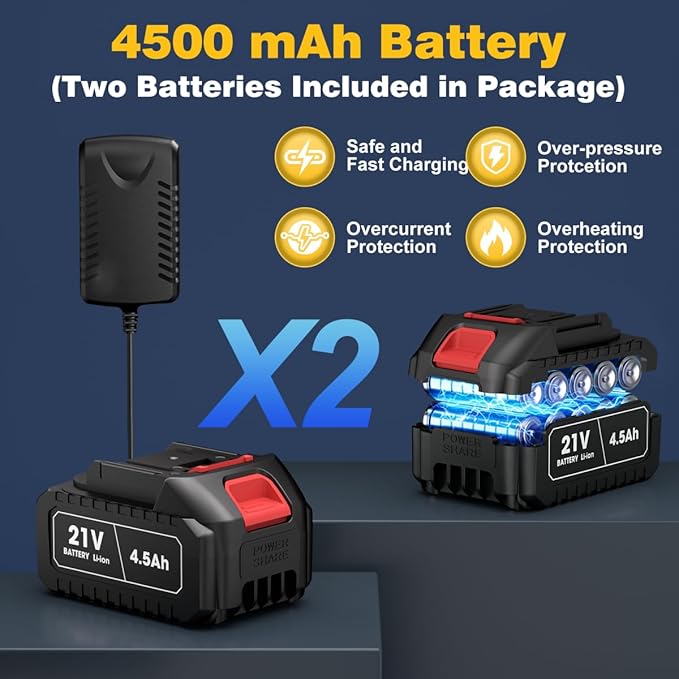 Electric Mini Leaf Blower, Powered Handheld Blower Leaf, Adjustable Wind Speed Cordless 21V Battery Blower with 2 Rechargeable Batteries and Charger, Toolbox, for Yard Leaf & Snow Removal(Blue)